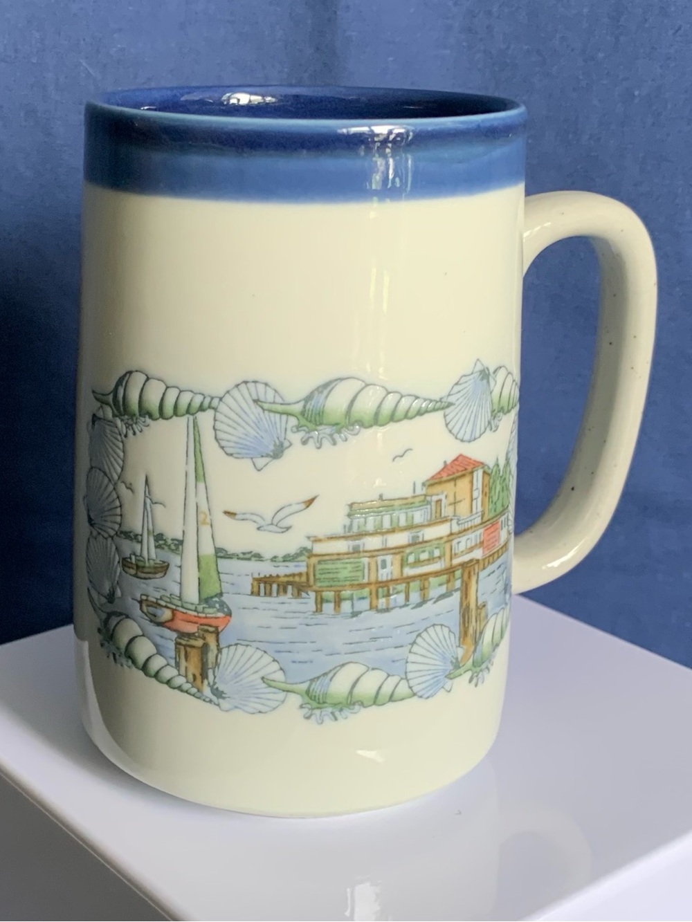 Otagiri Coastal Pier Ceramic Mug with Blue Rim